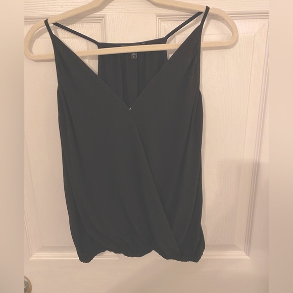 Black, sleeveless spaghetti strap top. Crosses, appears layered in the front. - Picture 2 of 4